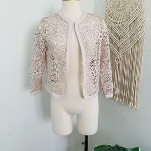 Lace Crochet Open-Front Jacket